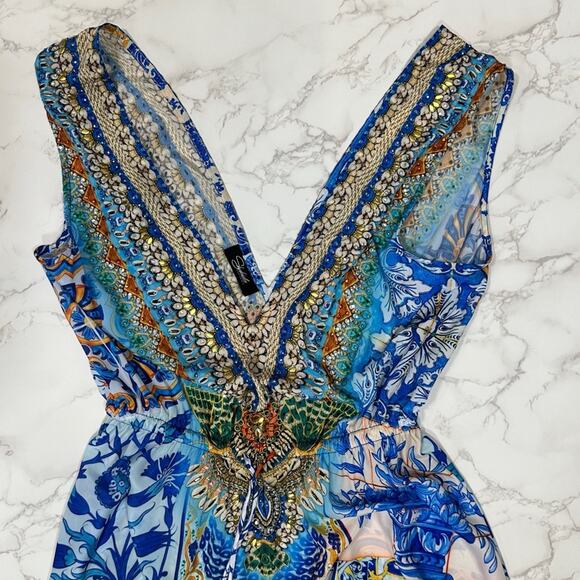 NWOT Shahida Paradies HIGH LOW RUFFLE BLUE DRESS SZ M/L $449 - Picture 8 of 13